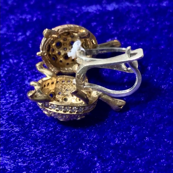 European Turtle Earrings Encrusted Sapphire Topaz - Picture 8 of 16